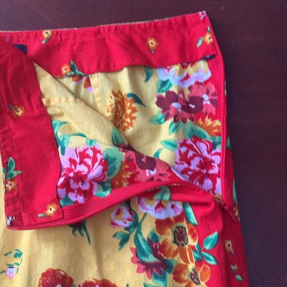 Vintage Y2K Boston Proper Skirt Preppy Print Cotton Size 10 Floral Yellow/Red - Picture 3 of 4
